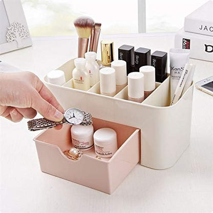 Pack of 2 Plastic Makeup Organizer | Make Up Brush Storage Box With Drawer | Desktop Cosmetics Storage Box Division | Office Desk Organiser | Stationery Storage Box