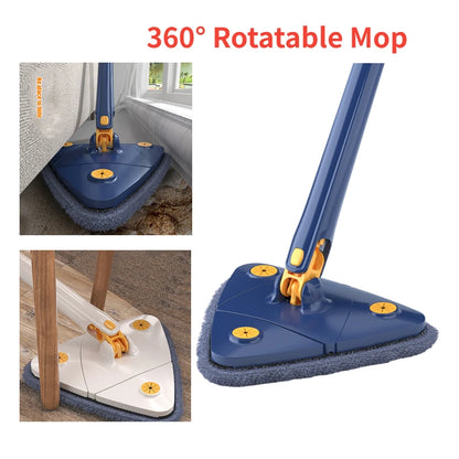 360 Twist Rotatable Mop | Extended Triangle Auto Squeeze Long Handle Mop 360 Twist Squeeze Wringing X-type Window Glass Toilet Bathroom Floor Household Cleaning Ceiling Dusting