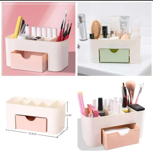 Pack of 2 Plastic Makeup Organizer | Make Up Brush Storage Box With Drawer | Desktop Cosmetics Storage Box Division | Office Desk Organiser | Stationery Storage Box