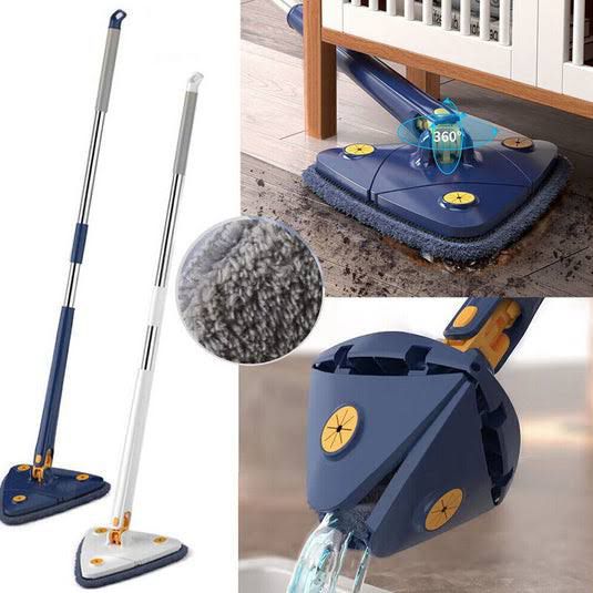 360 Twist Rotatable Mop | Extended Triangle Auto Squeeze Long Handle Mop 360 Twist Squeeze Wringing X-type Window Glass Toilet Bathroom Floor Household Cleaning Ceiling Dusting