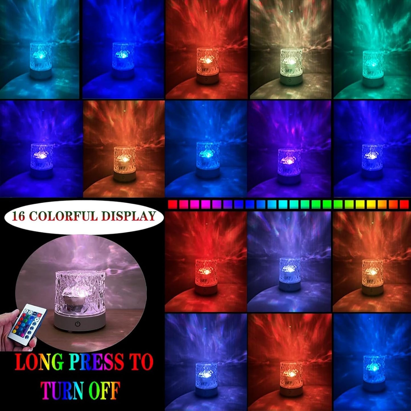 Water Ripple Lamp | 16-Color Rotating Night Light