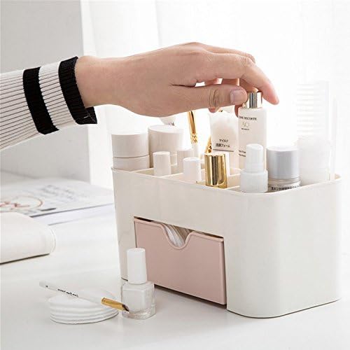 Pack of 2 Plastic Makeup Organizer | Make Up Brush Storage Box With Drawer | Desktop Cosmetics Storage Box Division | Office Desk Organiser | Stationery Storage Box