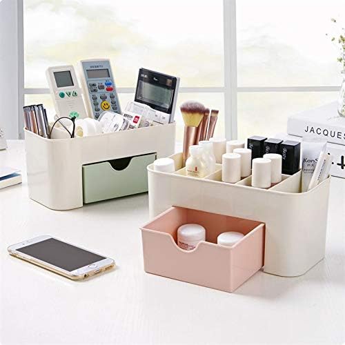 Pack of 2 Plastic Makeup Organizer | Make Up Brush Storage Box With Drawer | Desktop Cosmetics Storage Box Division | Office Desk Organiser | Stationery Storage Box