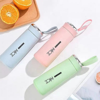 Pack of 2 Nice Bottle 400 ml Mini Flask Glass Water Bottle with Vacuum Insulation | Temperature Resistant | Random Colors