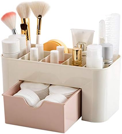 Pack of 2 Plastic Makeup Organizer | Make Up Brush Storage Box With Drawer | Desktop Cosmetics Storage Box Division | Office Desk Organiser | Stationery Storage Box