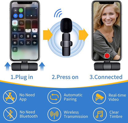 K9 Dual Wireless Lavalier Microphone | Plug & Play USB Type-C & iOS Mic with Auto Sync & Noise Reduction